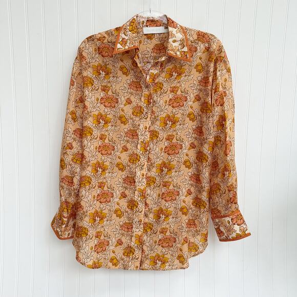 Zimmermann Andie Relaxed Floral Silk Habutai Blouse Button Down Shirt Orange - Picture 5 of 9